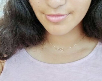 Infinity Choker Necklace for Girl, Children Jewelry, Gold filled Necklace, Teenage Girl Gift, Hand Hammered Necklace, Israeli Designer,