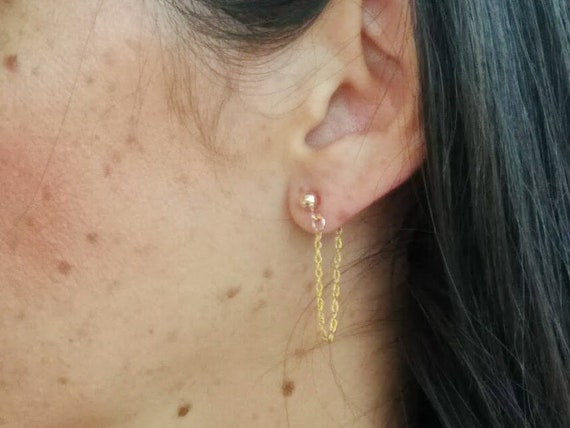 Gold Chain Earrings, Double Side Earrings, Gold Earrings, 14K Gold Filled  Ear, Dainty Chain Earrings, Simple Earrings,minimalist Earrings - Etsy
