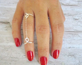 Double Ring, Double Chain Ring, Adjustable Ring, Stacking Rings Sterling Silver, Chain Rings for Women, Unique Rings for Women, Knuckle Ring