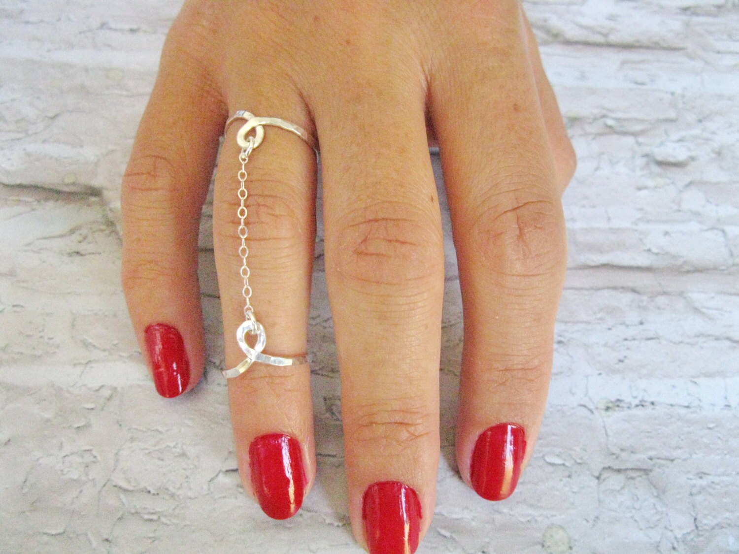 Two Finger Chain Ring Double Chain Ring Unique Ring for Her