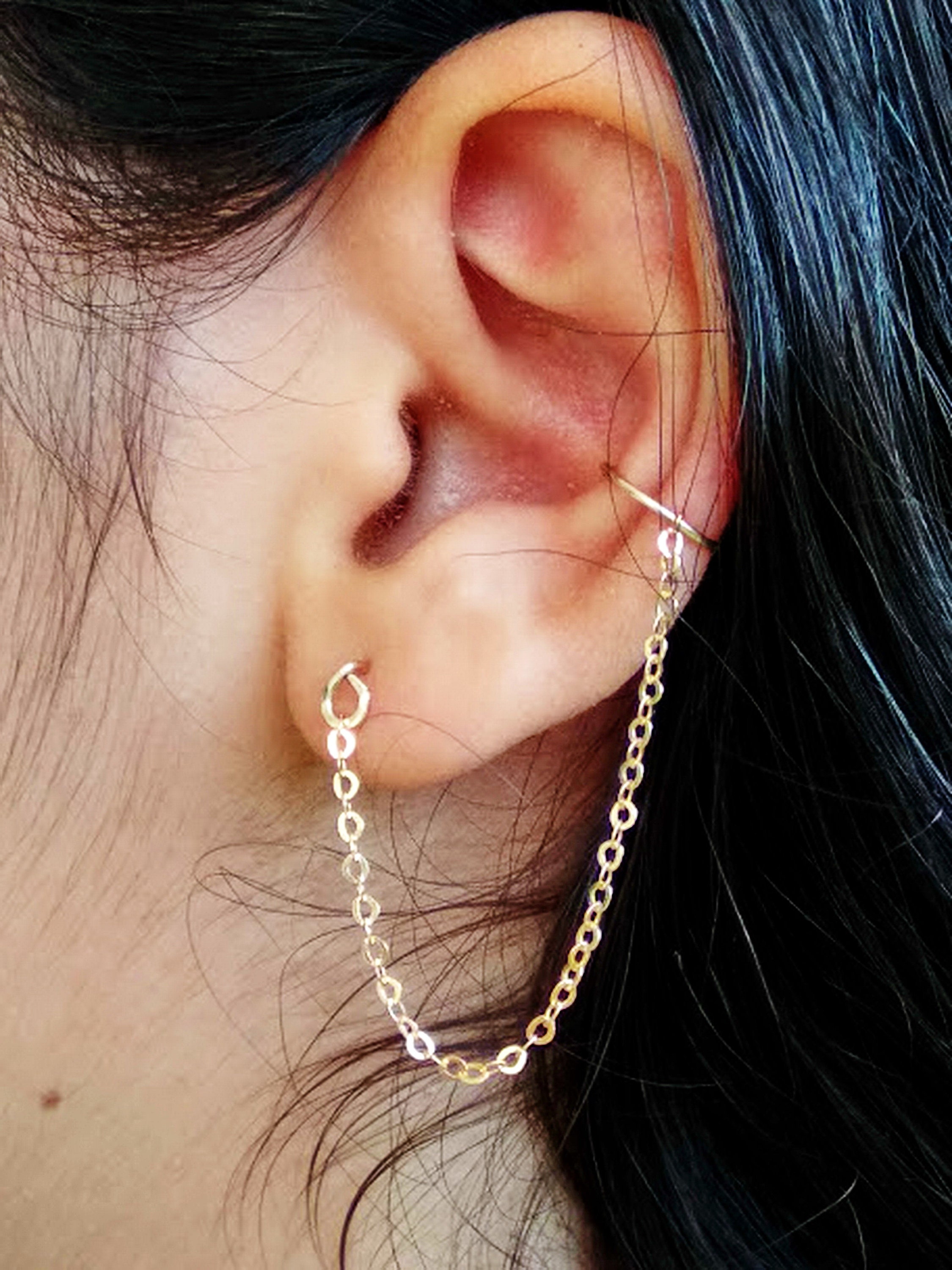Drop Chain Earrings Cuff Gold Chain Earrings Stud Chain Etsy
