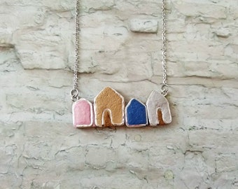 Home Necklace, Urban Necklace, House Necklace, Buildings Houses, Pendant Cityscape Necklace, Big House Necklace, Statement Necklace,