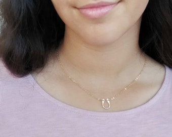 Gold Horseshoe for Girl Necklace, Luck Necklace, Gold Filled Necklace, Teenage Girl Gift, Minimalist Necklace, Israeli Designer,