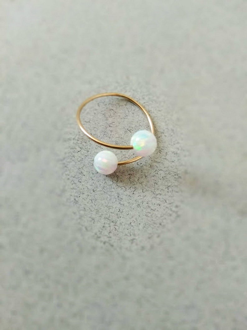 White Opal Ring Twist Ring Minimalist Ring Gold Opal Rings Gold Filled Ring Stacking Rings Boho Ring. Open Ring
