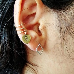 Initial Earring Conch No Piercing, Personalized Ear Cuff, Three Lines Ear Cuff for Conch Ear, Gold Filled Jewelry, Fake Piercing Ear Cuff,