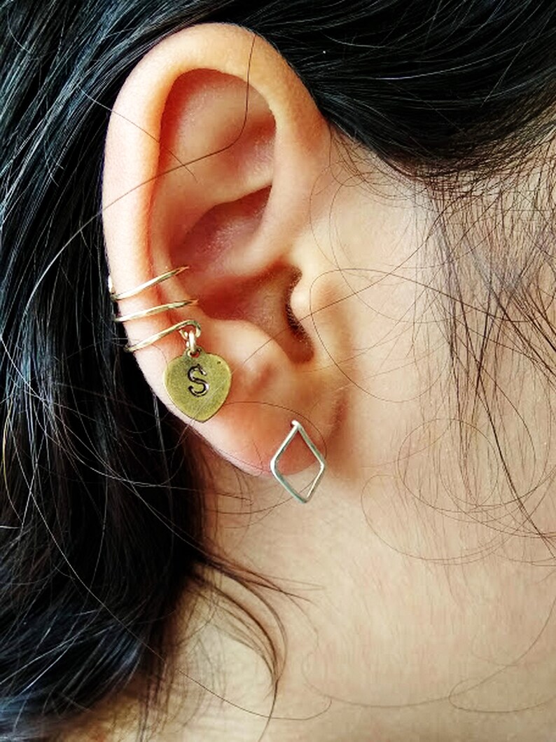Initial Earring Conch No Piercing Personalized Ear Cuff Etsy