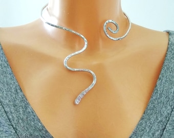 Snake Choker Necklace, Snake Choker Silver, Aluminum Necklace, Statement Necklace for Women, Unique Necklace for Her, Wedding Necklace,