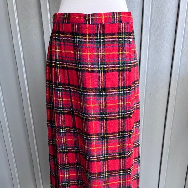 Vintage Wrap Around Red Tartan Plaid Maxi Skirt / by Cambridge Dry Goods / Kilt Skirt / Red Plaid Skirt / Waist 31 inches