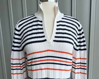 Vintage Collared Pullover Sweater / by Tommy Hilfiger / Cream Navy Orange / Johnny Collar / Women's S/M