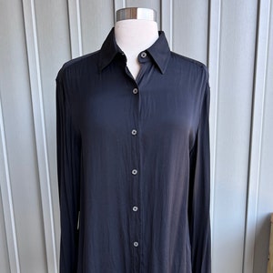 Black Silk Blouse / Linda Allard for Ellen Tracy / Long Sleeve Silk Shirt / Black Silk / Size L