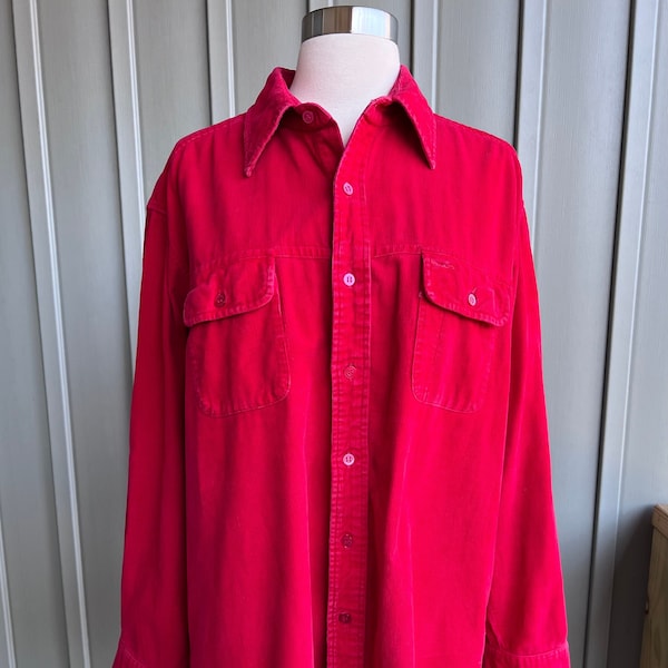 Vintage Red Corduroy Shirt / by Year Rounder / Red Corduroy Shirt Jacket / Men's XL / Women's Oversized Fit