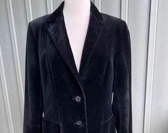 Vintage Black Velveteen Blazer / by St. Michael / Made in UK / Black Velveteen Jacket / Size S/M