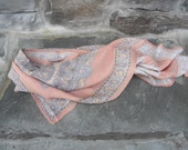 Vintage Oscar de la Renta Bandana Square Scarf Boho Large Bandana Gray and Coral Vintage Square Neck Scarf