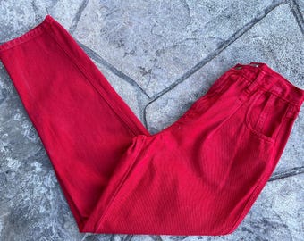 Size 26 High Waist Red Jeans / by The Limited / Made in USA / High Waist Jeans / Pleated Front / Size 26 inch Waist