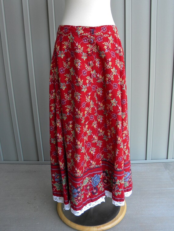 Vintage Red Floral Maxi Skirt / by Nipon Studio /… - image 6