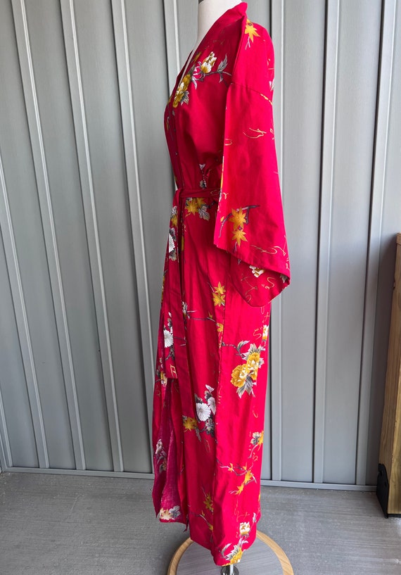 Vintage Traditional Red Floral Kimono / Cotton Ki… - image 3