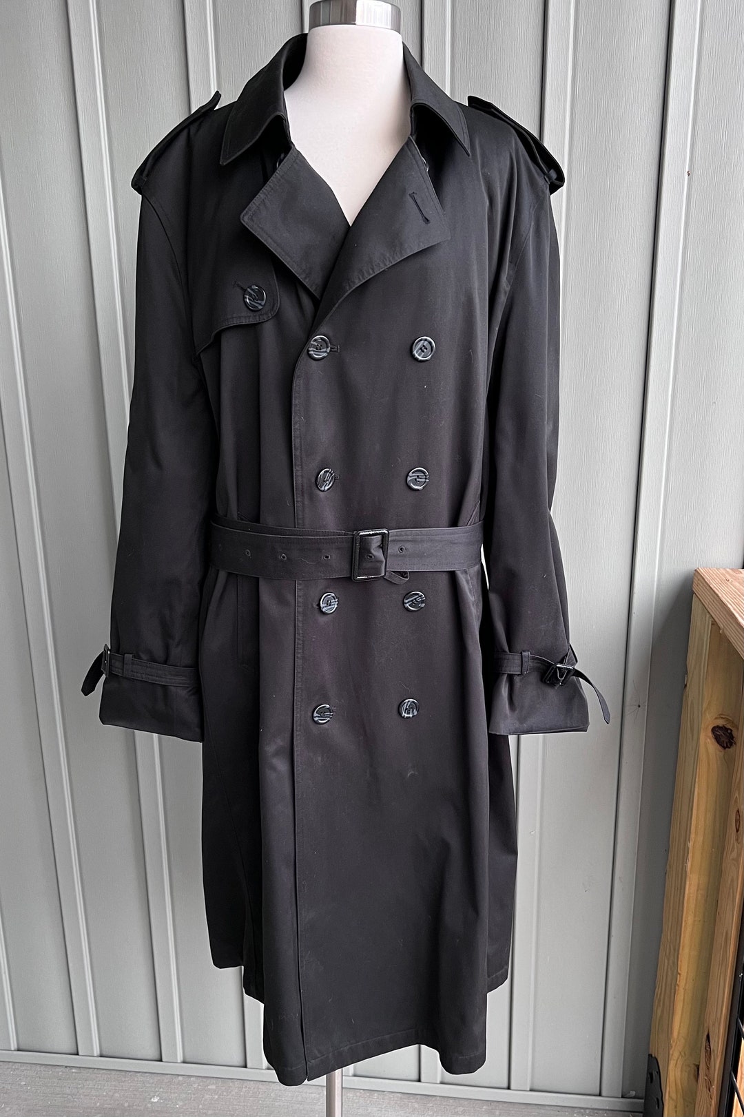 Vintage Men s Black Trench Coat Oleg Cassini Weather Ready Zip