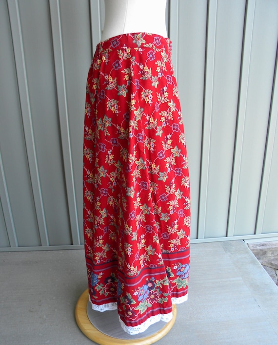 Vintage Red Floral Maxi Skirt / by Nipon Studio /… - image 4