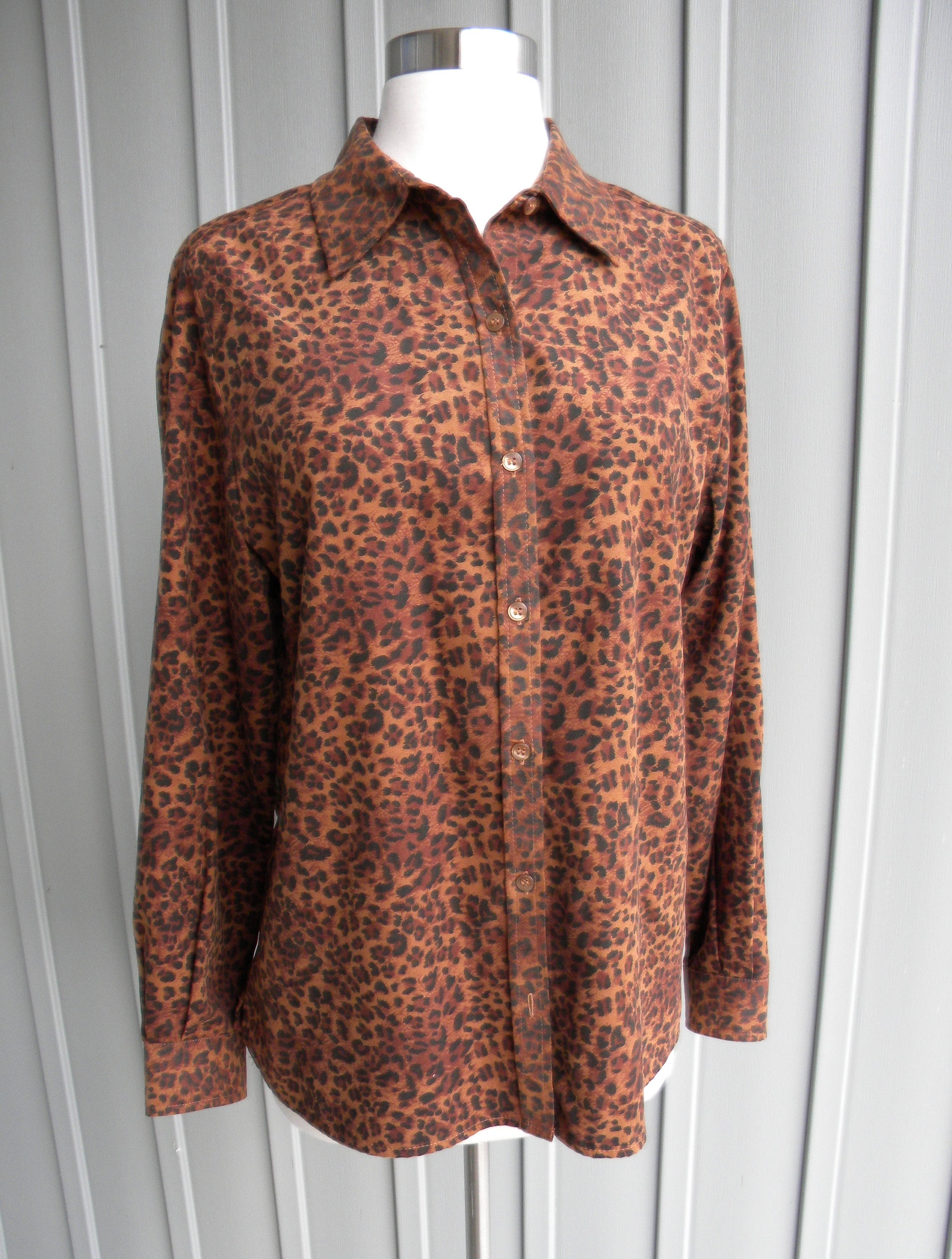 トップス 80's 90's Vintage Leopard Shirts Leopard Print Blouse 90s Semi-sheer Animal Print Button up