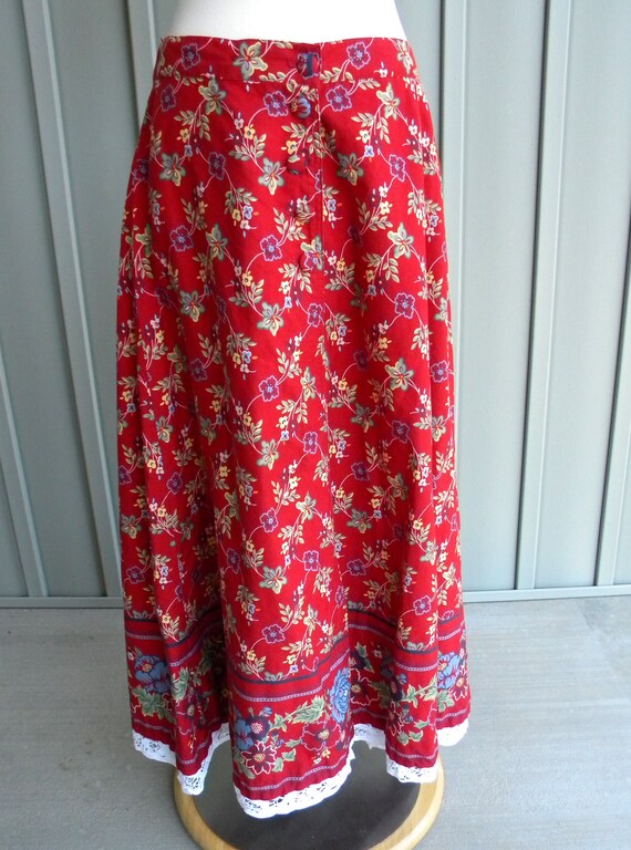Vintage Red Floral Maxi Skirt / by Nipon Studio /… - image 7