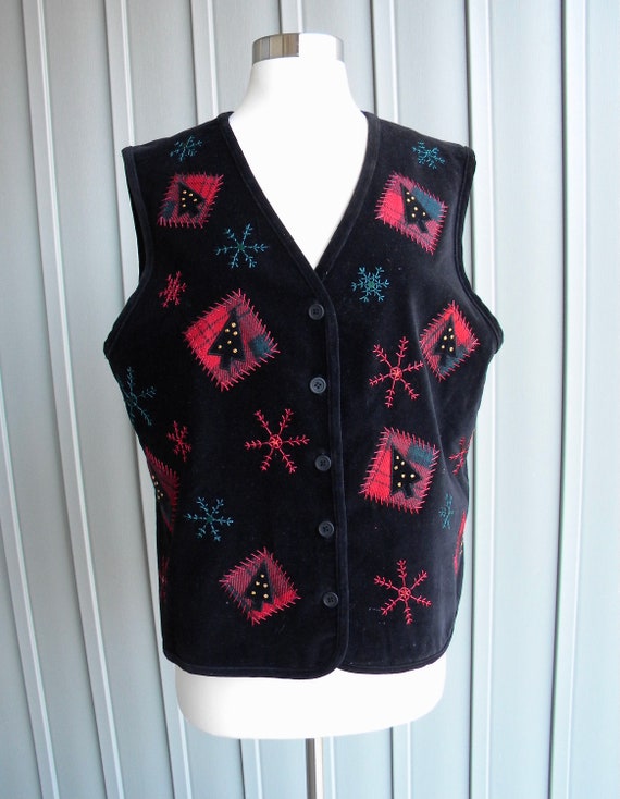 Vintage Black Christmas Vest / by Talbots / Red Be