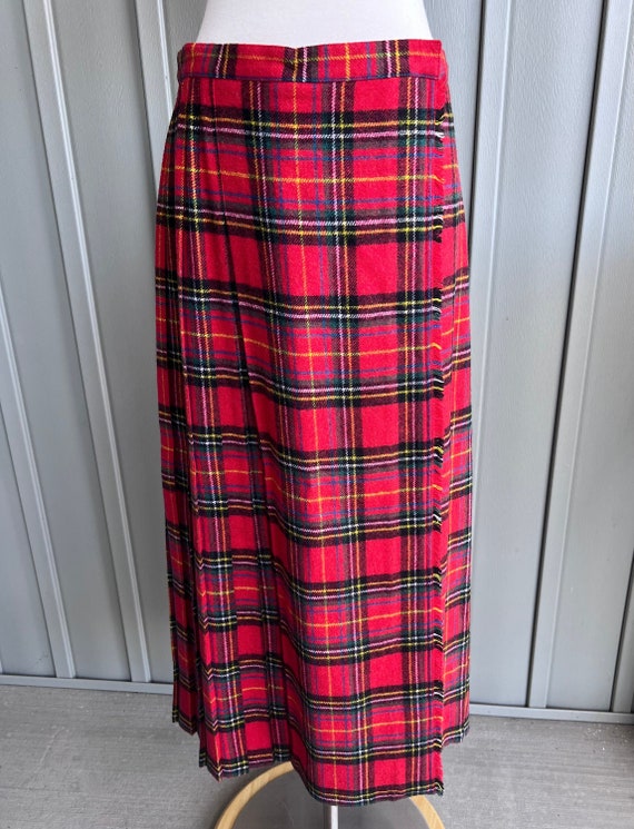 Vintage Wrap Around Red Tartan Plaid Maxi Skirt / 