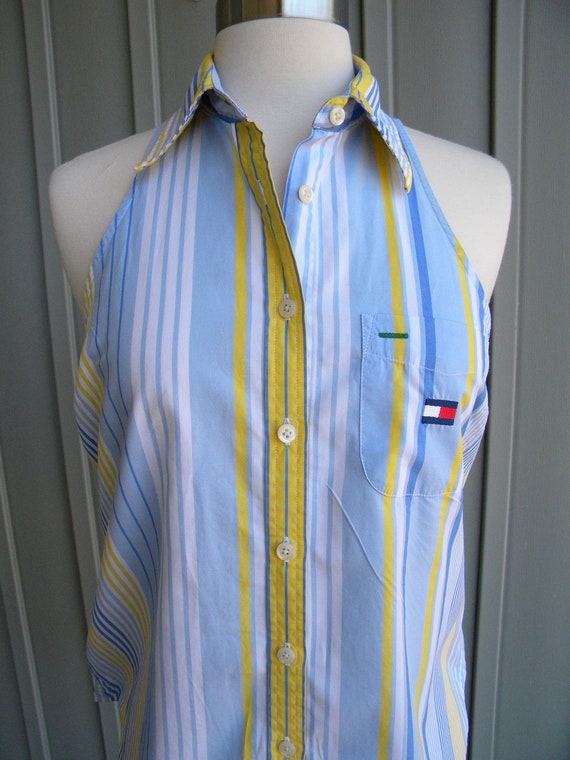 90's Vintage Sleeveless Striped Shirt / by Tommy … - image 5