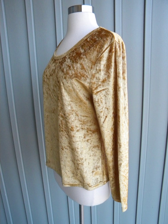 Vintage Gold Crushed Velour Long Sleeve Shirt / b… - image 2