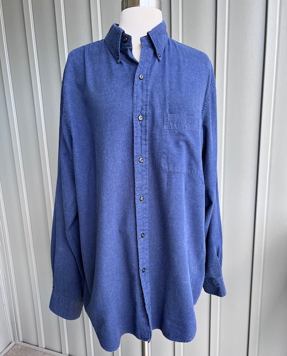Vintage Blue Flannel Shirt / by Lands End / Blue F