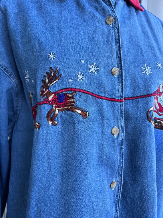 Vintage Christmas Denim Shirt / Festive Denim / S… - image 7