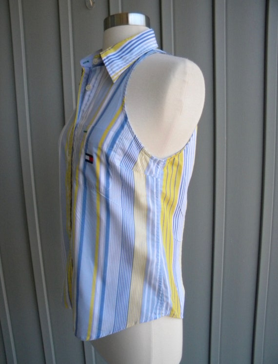 90's Vintage Sleeveless Striped Shirt / by Tommy … - image 2