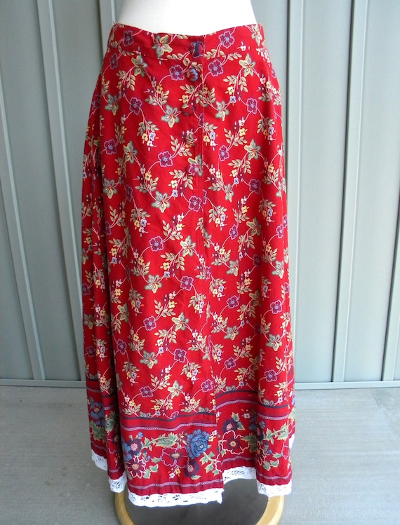 Vintage Red Floral Maxi Skirt / by Nipon Studio /… - image 1
