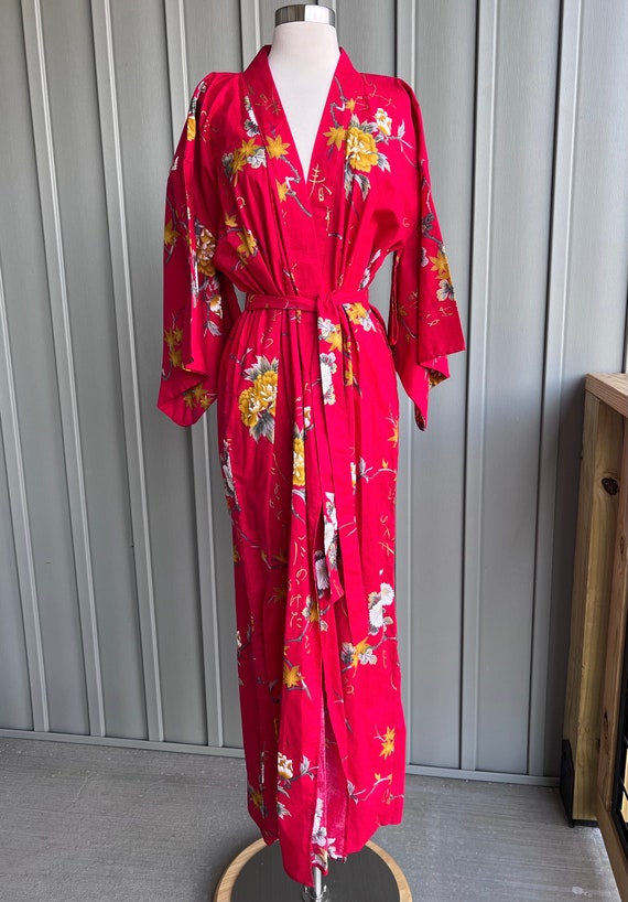 Vintage Traditional Red Floral Kimono / Cotton Ki… - image 10