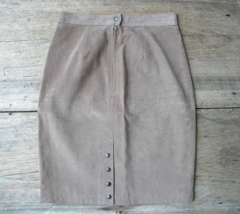Vintage Suede Skirt Paris Sport Club Taupe Knee Length Suede Skirt Vintage Suede Skirt 28 inch waist