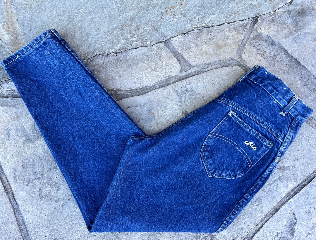 Size 26 High Waisted Dark Wash Denim Jeans / by Chic / Made in USA / Mom Jeans / Tapered / 26