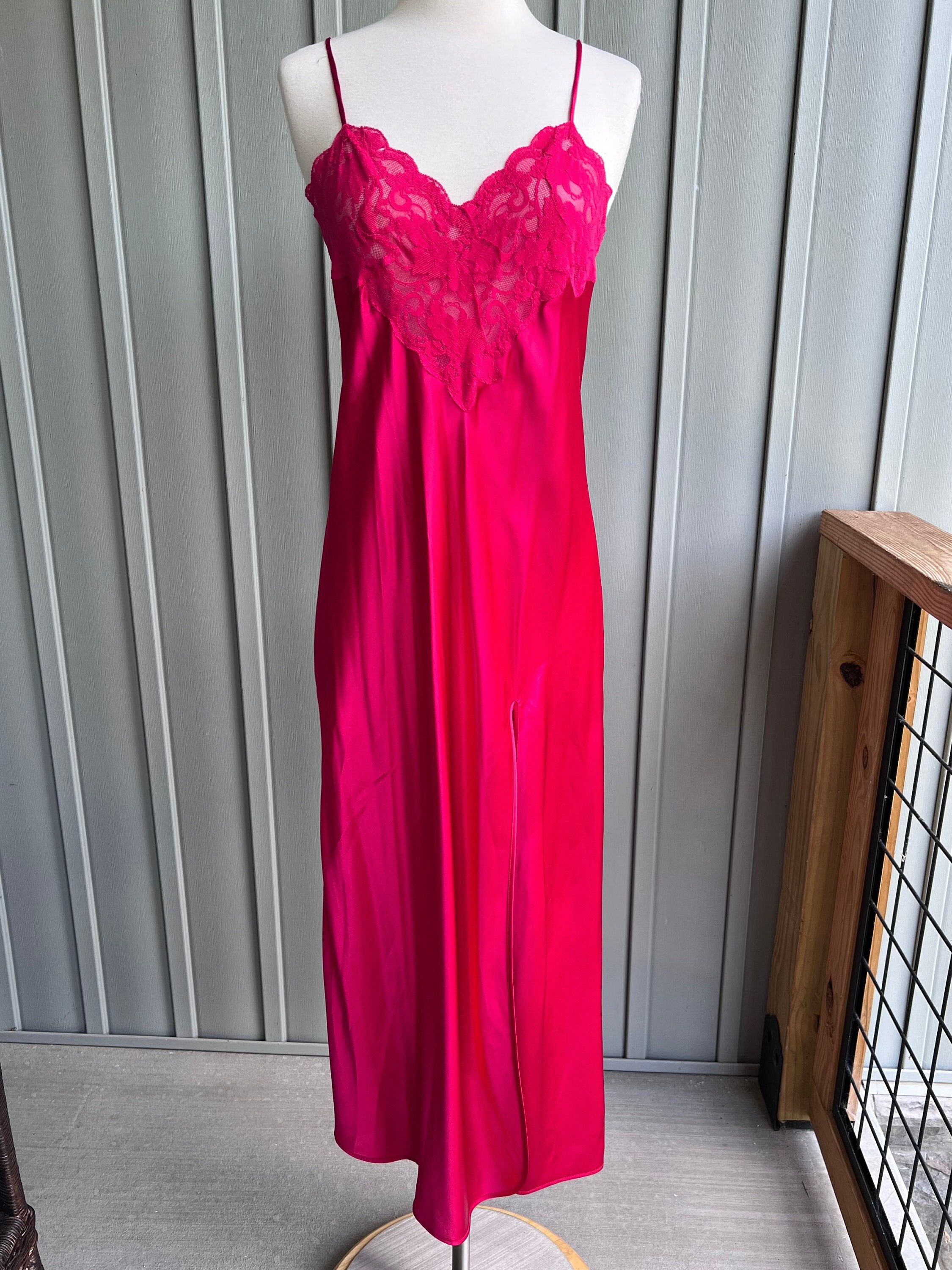 victoria secret night dress pink Vintage Victoria's Secret Chiffon Slip: Pink Lace Babydoll Nightgown (size M)