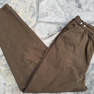 80's Vintage Palmetto's Brown Pants / Palmetto's High Waist Tapered Leg Pants / Made in USA / Button Tab Waist / Waist 28 inches