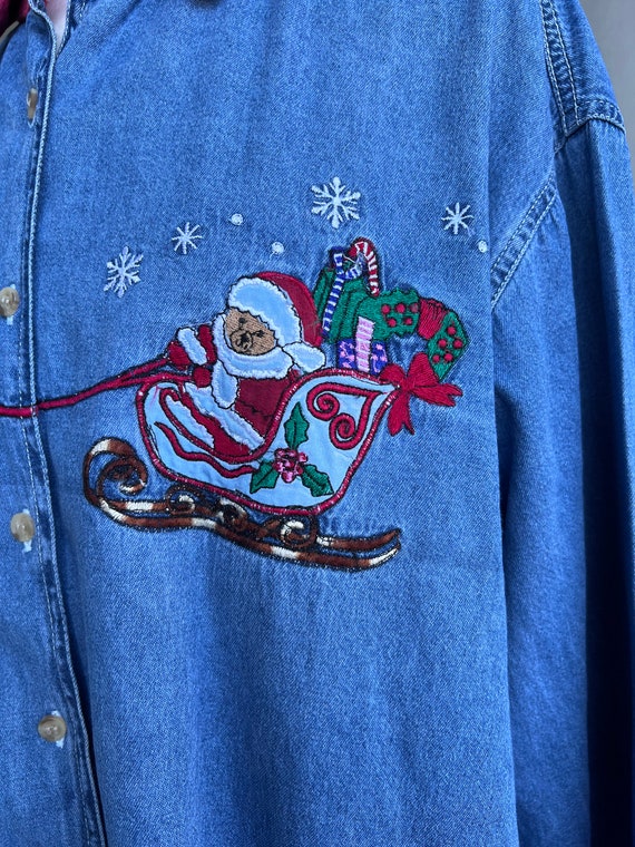 Vintage Christmas Denim Shirt / Festive Denim / S… - image 6