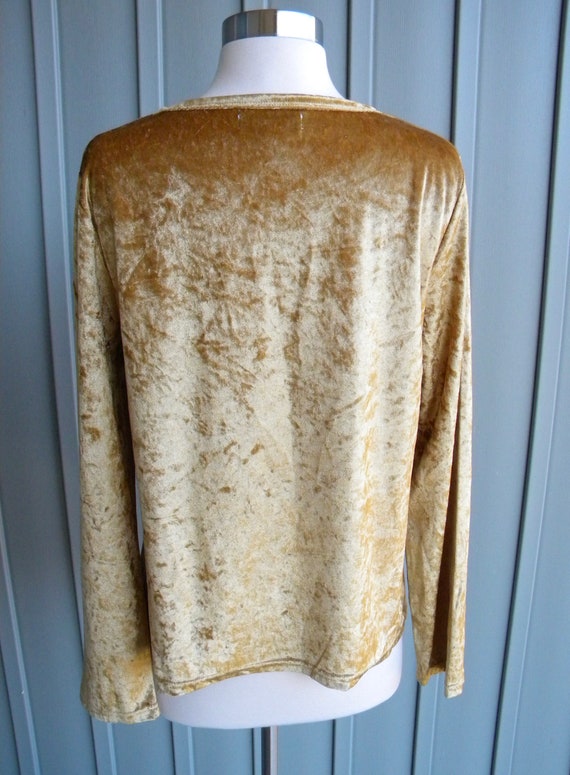 Vintage Gold Crushed Velour Long Sleeve Shirt / b… - image 3