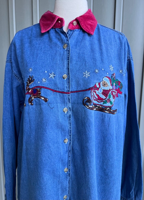 Vintage Christmas Denim Shirt / Festive Denim / S… - image 2