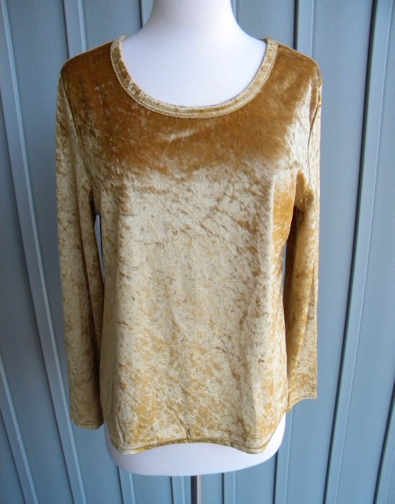 Vintage Gold Crushed Velour Long Sleeve Shirt / b… - image 1