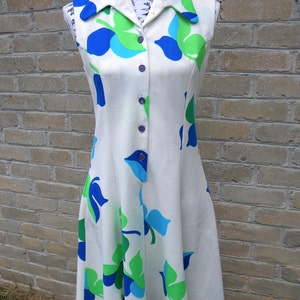 Vintage Mod Print Knit Dress / Retro 70&#39;s Dress / Vintage Print Dress / Women&#39;s Dress S/M