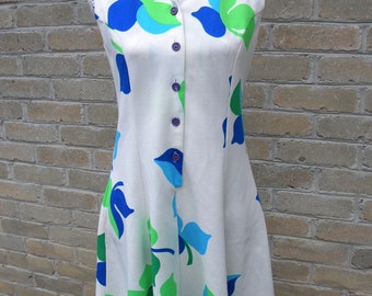 Vintage Mod Print Knit Dress / Retro 70's Dress / Vintage Print Dress / Women's Dress S/M