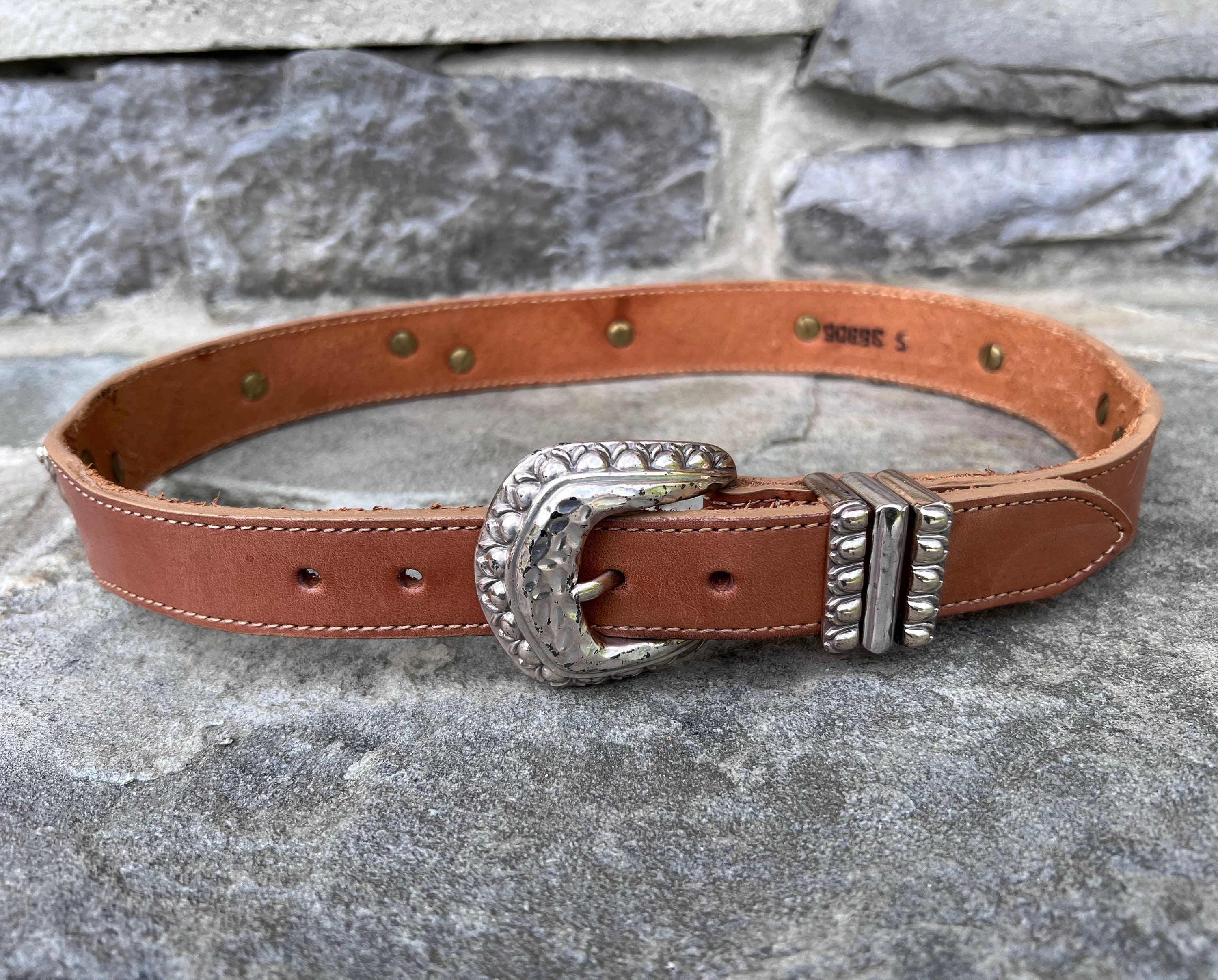 Vintage Brighton Brown Leather Belt / Made in USA / Silver  display picture 2