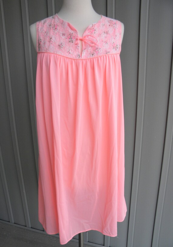 Vintage Bright Coral Night Gown / Chemise / Dressi