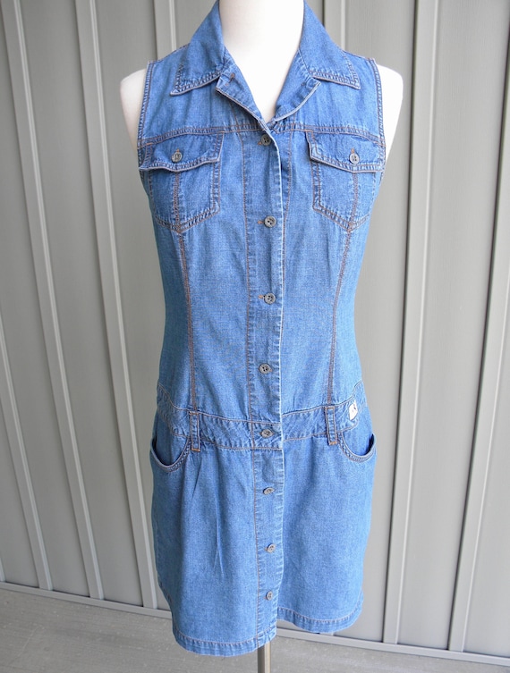 90's Calvin Sleeveless Denim Chambray Dress / by C