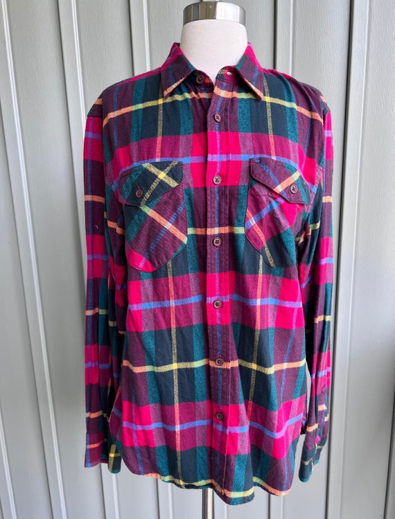Unisex Vintage Plaid Flannel Shirt / by Lands End 