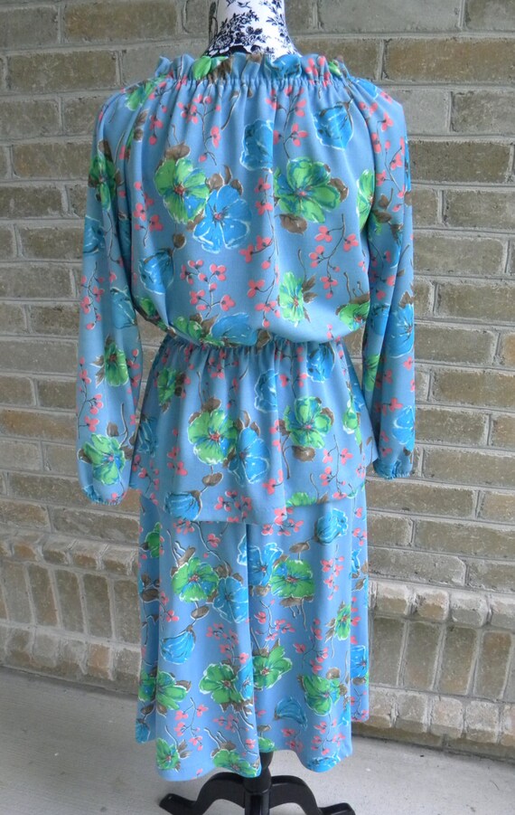 Size S Vintage Two Piece Mod Blue Floral Dress / … - image 3