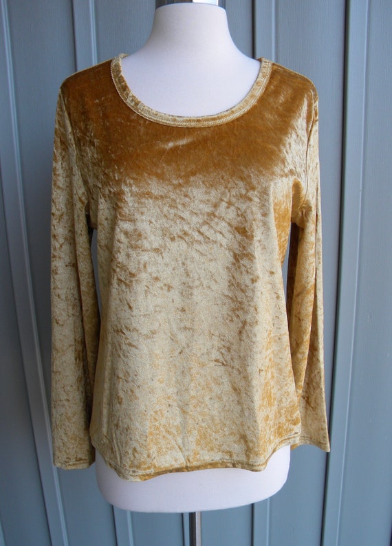 Vintage Gold Crushed Velour Long Sleeve Shirt / b… - image 4