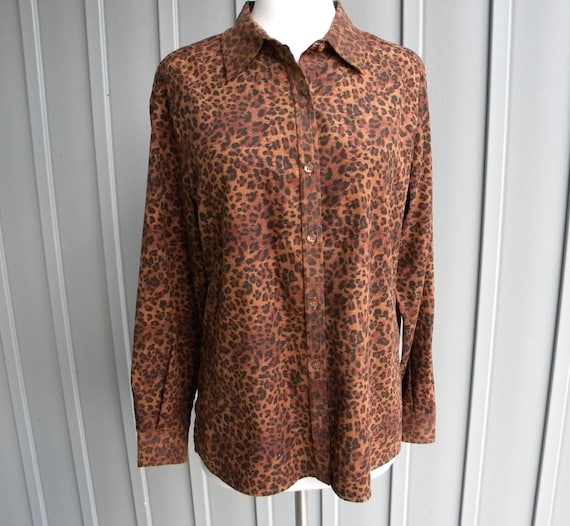 Vintage 80's Leopard Print Ultra Suede Shirt / Animal Print